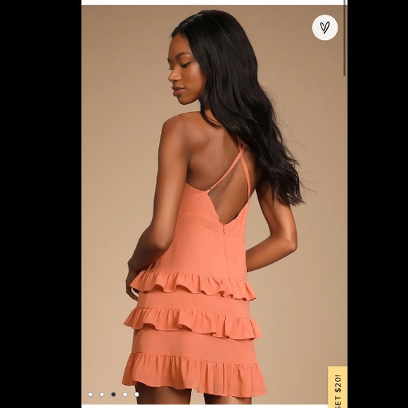 Coral Ruffled Sleeveless Minidress - Picture 2 of 5